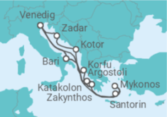 Reiseroute der Kreuzfahrt  Italien, Griechenland, Montenegro - Costa Kreuzfahrten