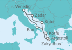 Reiseroute der Kreuzfahrt  Italien, Griechenland, Montenegro - Costa Kreuzfahrten