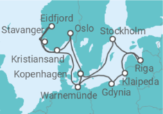 Reiseroute der Kreuzfahrt  Deutschland, Norwegen, Dänemark, Polen, Litauen, Lettland, Schweden - MSC Cruises