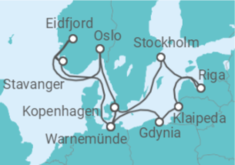 Reiseroute der Kreuzfahrt  Deutschland, Norwegen, Dänemark, Polen, Litauen, Lettland, Schweden - MSC Cruises