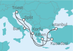 Reiseroute der Kreuzfahrt  Italien, Kroatien, Griechenland, Türkei Alles Inklusive - MSC Cruises