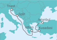 Reiseroute der Kreuzfahrt  Kroatien, Griechenland, Türkei - MSC Cruises