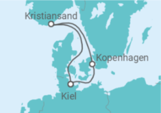 Reiseroute der Kreuzfahrt  Kurzreise nach Kristiansand & Kopenhagen ab Kiel - AIDA