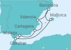 Reiseroute der Kreuzfahrt  Mediterrane Schätze mit Gibraltar ab Mallorca - AIDA