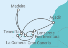 Reiseroute der Kreuzfahrt  Kanaren, Madeira & Marokko im Advent - AIDA