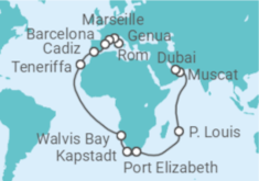 Reiseroute der Kreuzfahrt  Von Civitavecchia (Rom) nach Dubai Alles Inklusive - Costa Kreuzfahrten