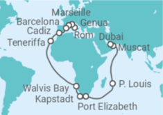 Reiseroute der Kreuzfahrt  Von Civitavecchia (Rom) nach Dubai - Costa Kreuzfahrten