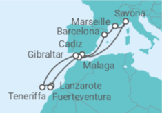 Reiseroute der Kreuzfahrt  Frankreich, Italien, Spanien, Gibraltar - Costa Kreuzfahrten