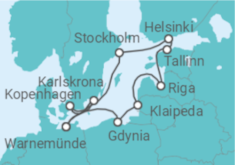 Reiseroute der Kreuzfahrt  Polen, Litauen, Lettland, Estland, Finnland, Schweden, Dänemark - MSC Cruises