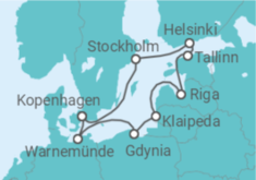 Reiseroute der Kreuzfahrt  Deutschland, Polen, Litauen, Lettland, Estland, Finnland, Schweden - MSC Cruises