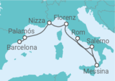 Reiseroute der Kreuzfahrt  Spanien, Frankreich, Italien - NCL Norwegian Cruise Line