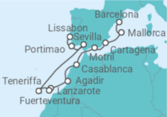 Reiseroute der Kreuzfahrt  Von Barcelona nach Lissabon (Portugal) - NCL Norwegian Cruise Line