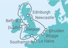 Reiseroute der Kreuzfahrt  Irland, Vereinigtes Königreich, Niederlande, Belgien, Frankreich - NCL Norwegian Cruise Line