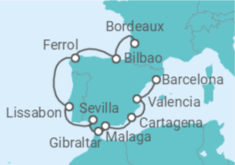 Reiseroute der Kreuzfahrt  Von Bordeaux nach Barcelona - Azamara