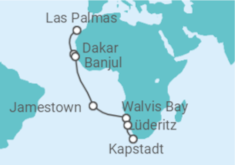 Reiseroute der Kreuzfahrt  Namibia - Azamara