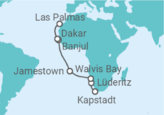 Reiseroute der Kreuzfahrt  Namibia - Azamara