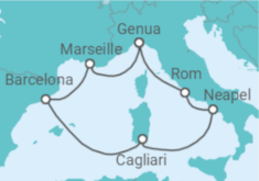 Reiseroute der Kreuzfahrt  Italien, Frankreich, Spanien - Costa Kreuzfahrten