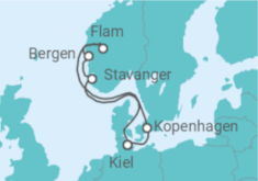 Reiseroute der Kreuzfahrt  Dänemark, Norwegen - Costa Kreuzfahrten