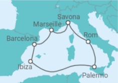 Reiseroute der Kreuzfahrt  Frankreich, Spanien, Italien - Costa Kreuzfahrten