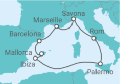 Reiseroute der Kreuzfahrt  Frankreich, Spanien, Italien Alles Inklusive - Costa Kreuzfahrten