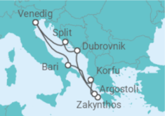 Reiseroute der Kreuzfahrt  Italien, Griechenland, Kroatien - Costa Kreuzfahrten