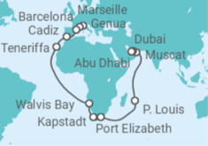 Reiseroute der Kreuzfahrt  Von Genua  nach Abu Dhabi (VAE) - Costa Kreuzfahrten