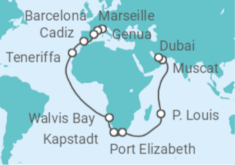 Reiseroute der Kreuzfahrt  Von Genua  nach Dubai - Costa Kreuzfahrten