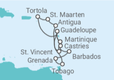 Reiseroute der Kreuzfahrt  Britische Jungferninseln, Sint Maarten, Antigua Und Barbuda, St. Lucia, Martinique, Guadeloupe, B... - Costa Kreuzfahrten