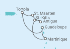 Reiseroute der Kreuzfahrt  Britische Jungferninseln, Sint Maarten, Antigua Und Barbuda, Martinique - Costa Kreuzfahrten