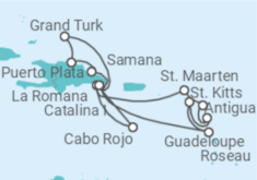 Reiseroute der Kreuzfahrt  Bahamas, Dominikanische Republik, Guadeloupe, Antigua Und Barbuda, Sint Maarten - Costa Kreuzfahrten