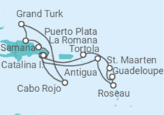 Reiseroute der Kreuzfahrt  Dominikanische Republik, Bahamas, Sint Maarten, Guadeloupe, Antigua Und Barbuda, ... Alles Inklusive - Costa Kreuzfahrten