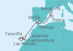 Reiseroute der Kreuzfahrt  Von Teneriffa nach Mallorca - AIDA