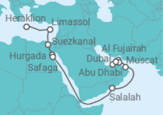 Reiseroute der Kreuzfahrt  Heraklion • Zypern • Hurghada • Safaga • Landprogramm Oman (5 Nächte in Salalah) • Muscat • Fujairah - Nicko Cruises