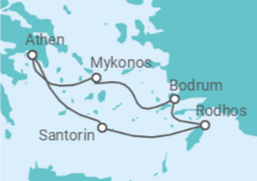 Reiseroute der Kreuzfahrt  Griechenland, Türkei - Virgin Voyages