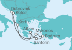 Reiseroute der Kreuzfahrt  Griechenland, Türkei, Kroatien, Montenegro - Virgin Voyages