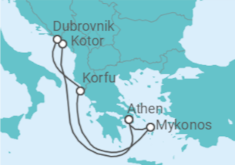 Reiseroute der Kreuzfahrt  Montenegro, Kroatien, Griechenland - Virgin Voyages