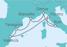 Reiseroute der Kreuzfahrt  Italien, Frankreich, Spanien Alles Inklusive - MSC Cruises