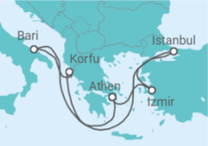 Reiseroute der Kreuzfahrt  Griechenland, Italien, Türkei Alles Inklusive - MSC Cruises