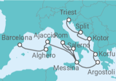 Reiseroute der Kreuzfahrt  Von Barcelona nach Triest (Italien) - Cunard