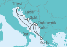 Reiseroute der Kreuzfahrt  Italien, Kroatien, Griechenland, Montenegro - Costa Kreuzfahrten