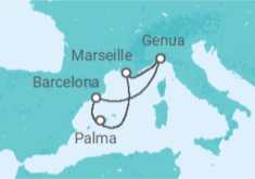 Reiseroute der Kreuzfahrt  Italien, Frankreich, Spanien - MSC Cruises