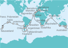 Reiseroute der Kreuzfahrt  MSC Magnifica Weltreise 2025  - MSC Cruises