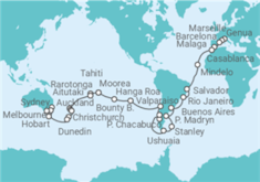 Reiseroute der Kreuzfahrt  Weltreise - MSC Cruises