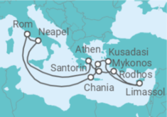 Reiseroute der Kreuzfahrt  Italien, Griechenland, Zypern, Türkei - Royal Caribbean