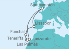 Reiseroute der Kreuzfahrt  Kanaren - Cunard