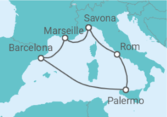 Reiseroute der Kreuzfahrt  Italien, Frankreich, Spanien Alles Inklusive - Costa Kreuzfahrten