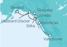 Reiseroute der Kreuzfahrt  Alaska - Silversea