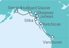 Reiseroute der Kreuzfahrt  Alaska - Silversea