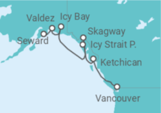 Reiseroute der Kreuzfahrt  Alaska - Silversea