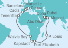 Reiseroute der Kreuzfahrt  Von Genua  nach Doha (Qatar) Alles Inklusive - Costa Kreuzfahrten